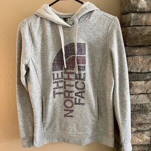 The North Face womens gray hooded sweatshirt with north face logo